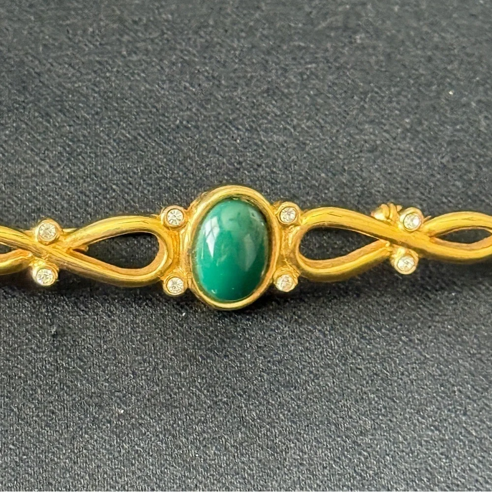 Antique Brooch Pin with Oval Green Gem